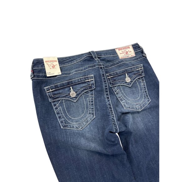 True Religion Womens Blue Super Stretch Slim Straight SIze 33 SKU 9278 - Picture 11 of 13